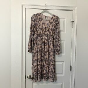 Inherit clothing co orange creek dress floral pleated midi